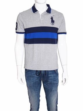 SOLD Polo Ralph Lauren Big Pony Polo Shirt Gray Blue Custom Slim fit